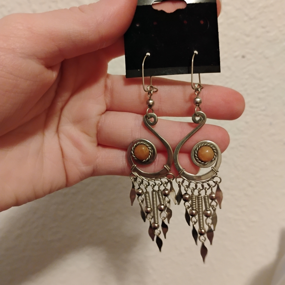 Vintage Silver and Brown Dangle Earrings